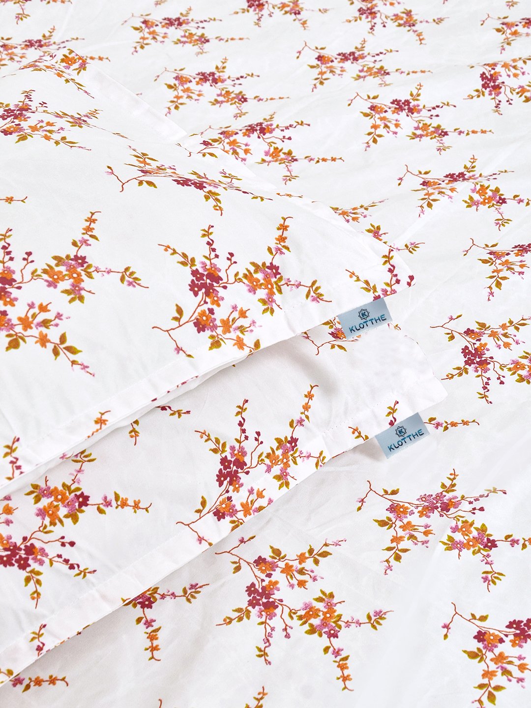White Floral 300 TC Cotton Blend Double Bedsheet with 2 Pillow Covers