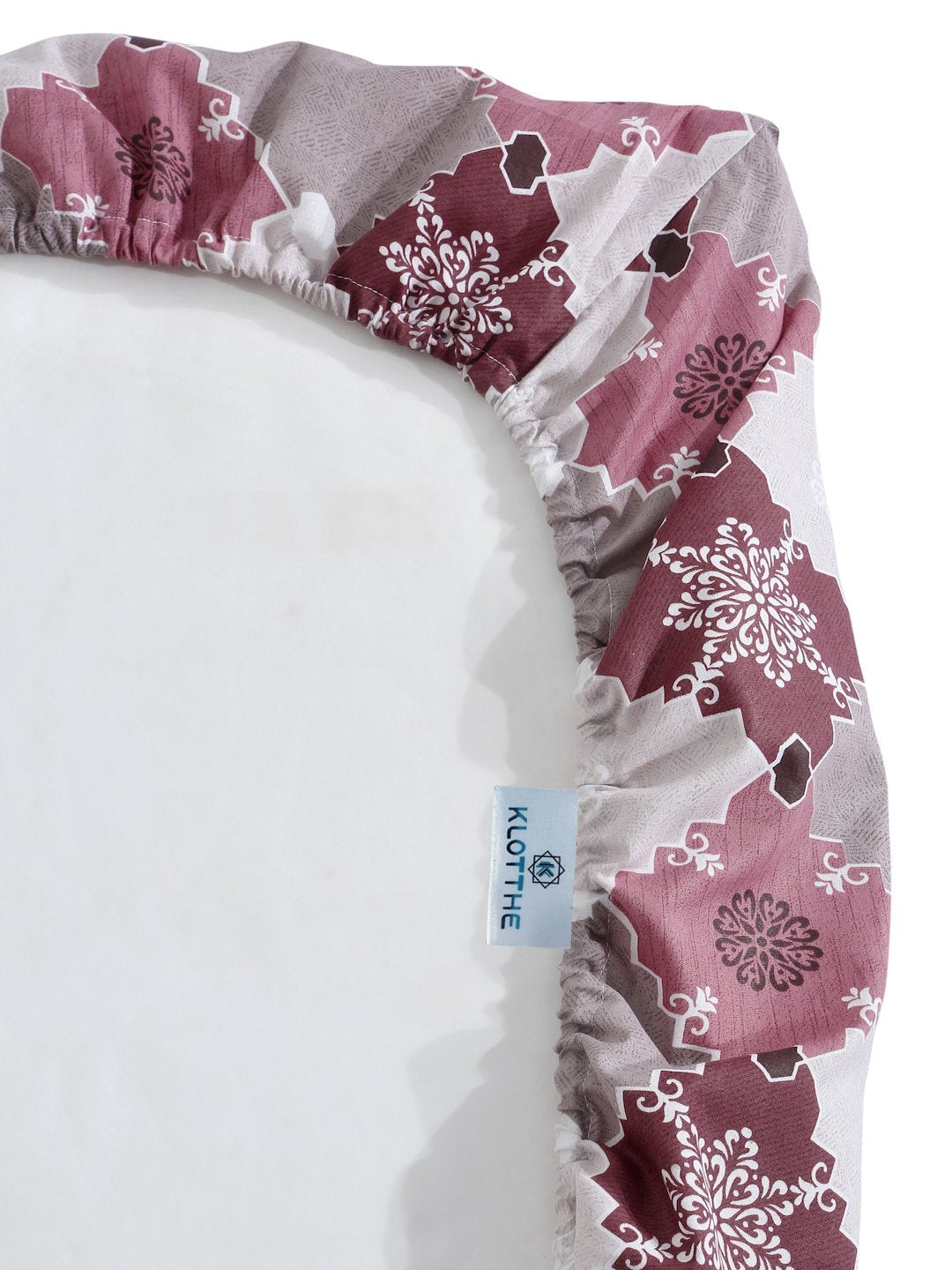 Pink Geometric 400 TC Pure Cotton Fitted Double Bedsheet with 2 Pillow Covers