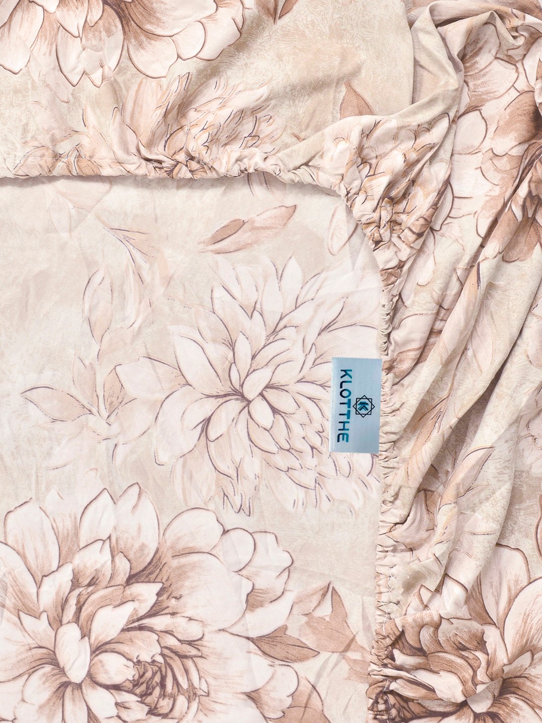 Beige Floral Fitted Fitted Cotton Blend Double Bedsheet with 2 Pillow Covers