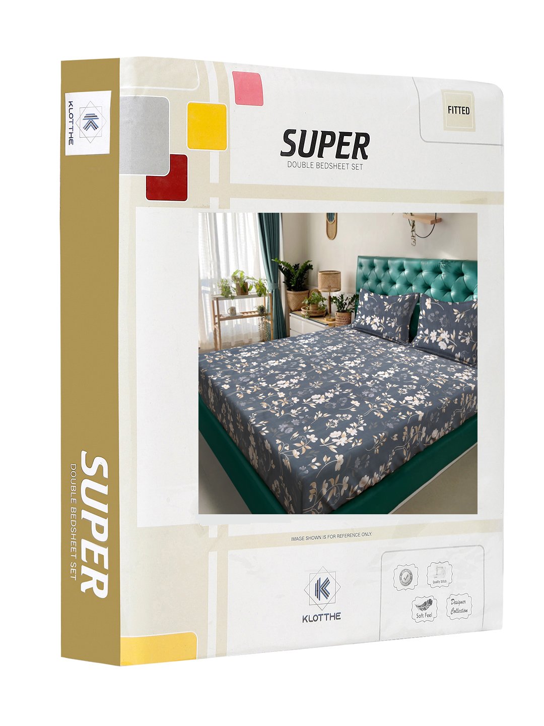 Floral 300 TC Cotton Blend Fitted Double Bedsheet in Book Fold Packing