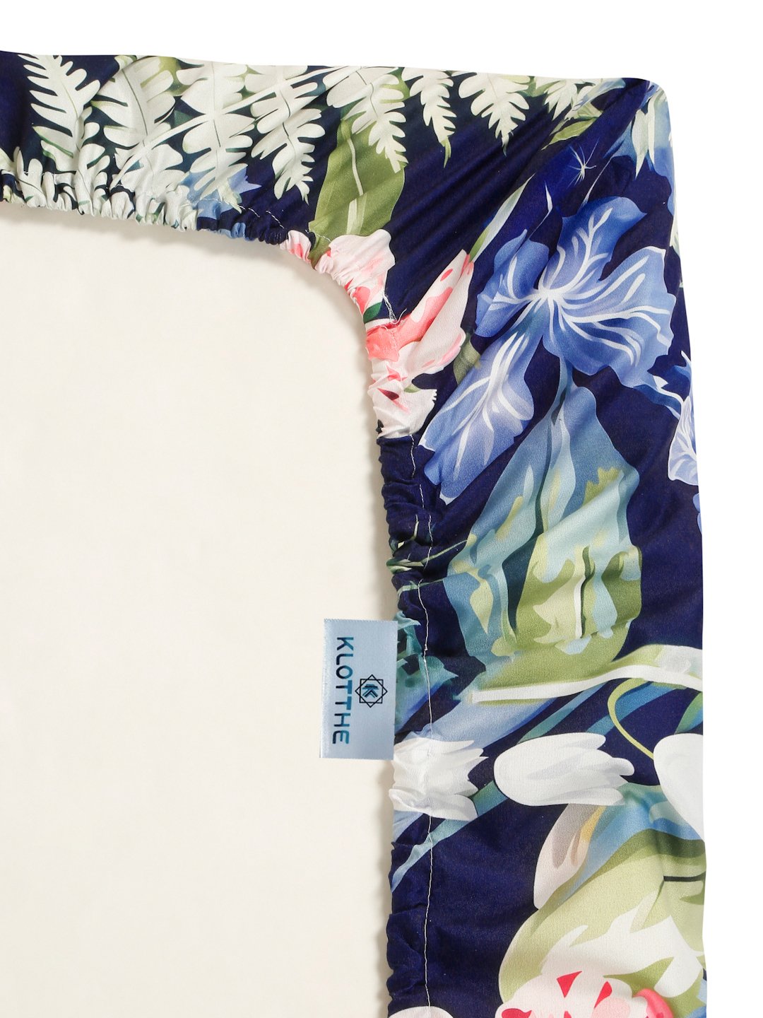 Blue Digital Floral Printed Cotton Blend Fitted Double Bedsheet with 2 Pillow Covers