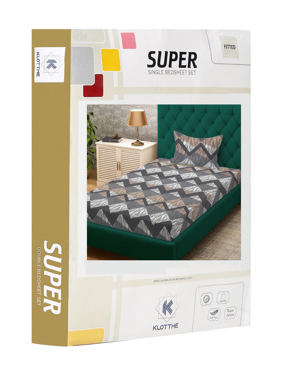Grey Geometric 300 TC Cotton Blend Fitted Single Bedsheet in Book Fold Packing