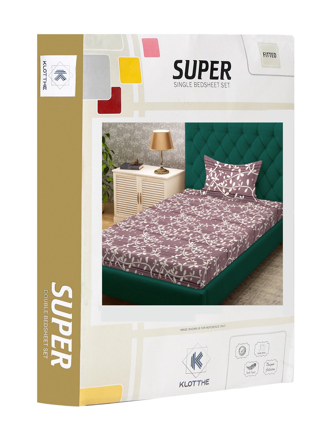 Purple Floral 300 TC Cotton Blend Fitted Single Bedsheet in Book Fold Packing