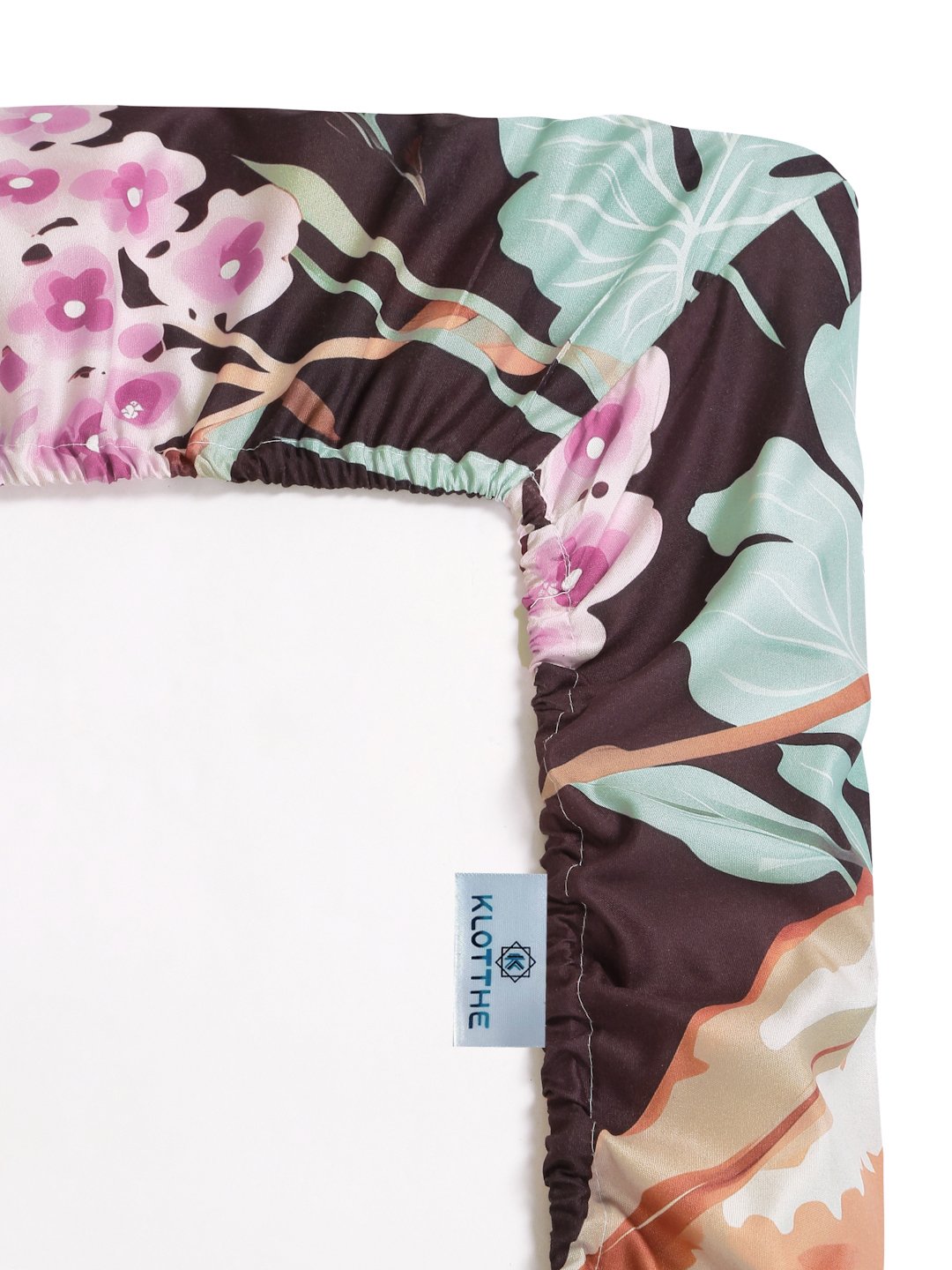 Multi Digital Floral Printed Cotton Blend Fitted Double Bedsheet with 2 Pillow Covers