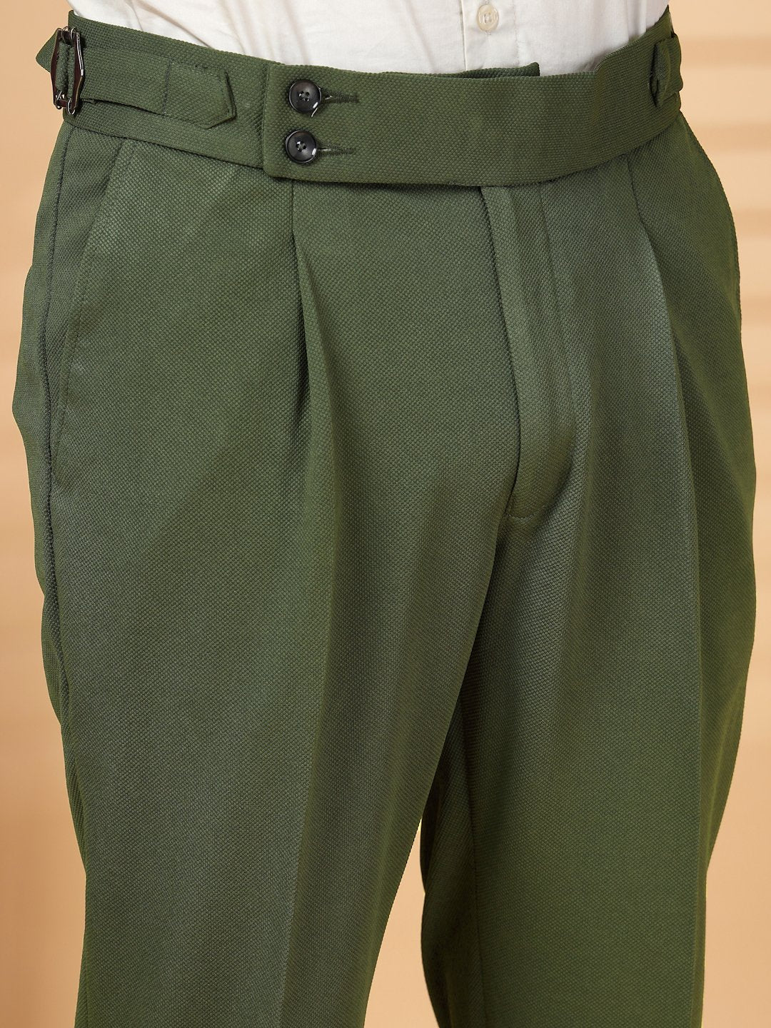 Olive Lycra Cotton Solid Smart Fit Formal Trouser