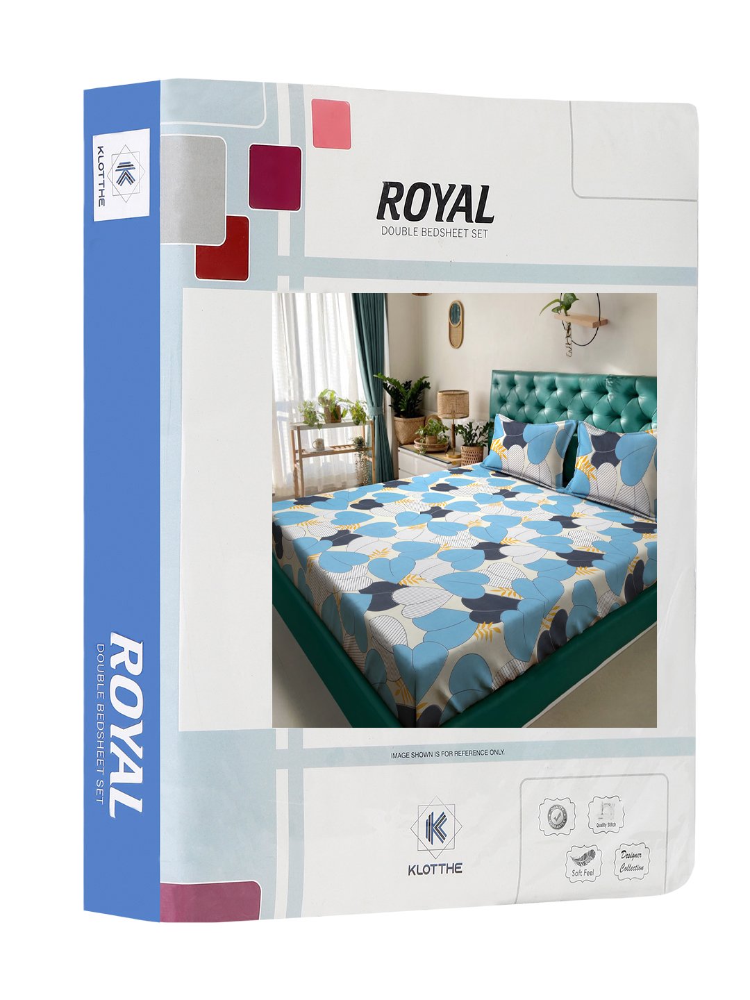 Book Fold Blue Floral 300 TC Cotton Blend Double Bedsheet with 2 Pillow Covers