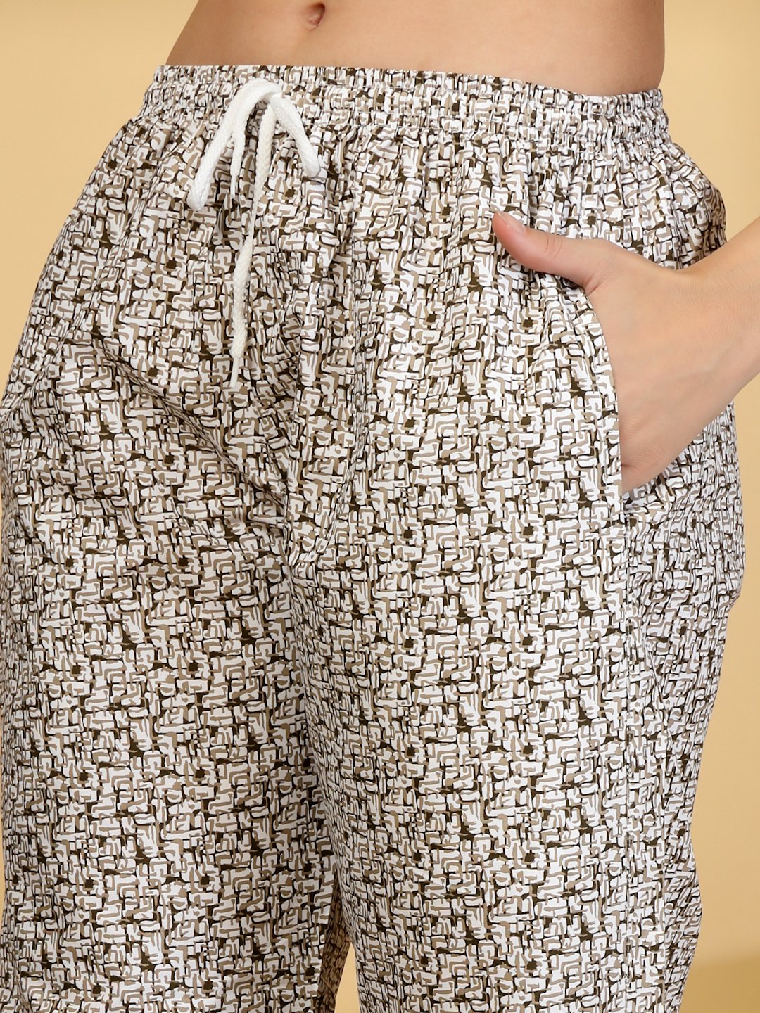 Women Brown Abstract Cotton Blend Night Suit