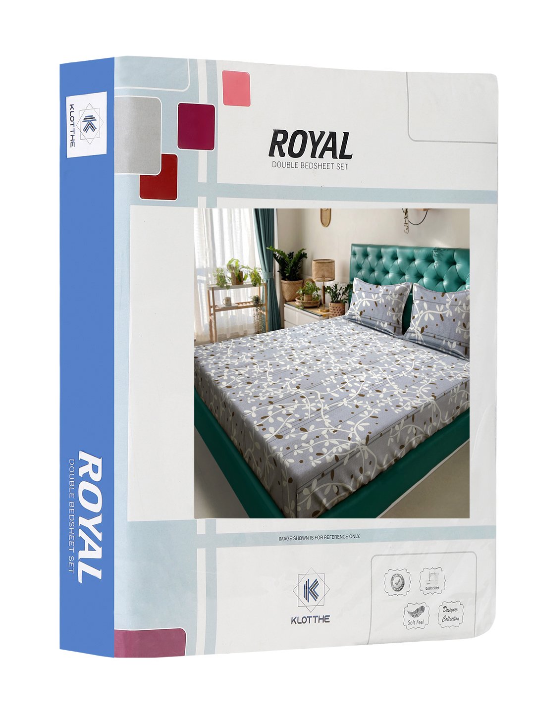 Grey Floral  300 TC Cotton Blend Double Bedsheet in Book Fold Packing
