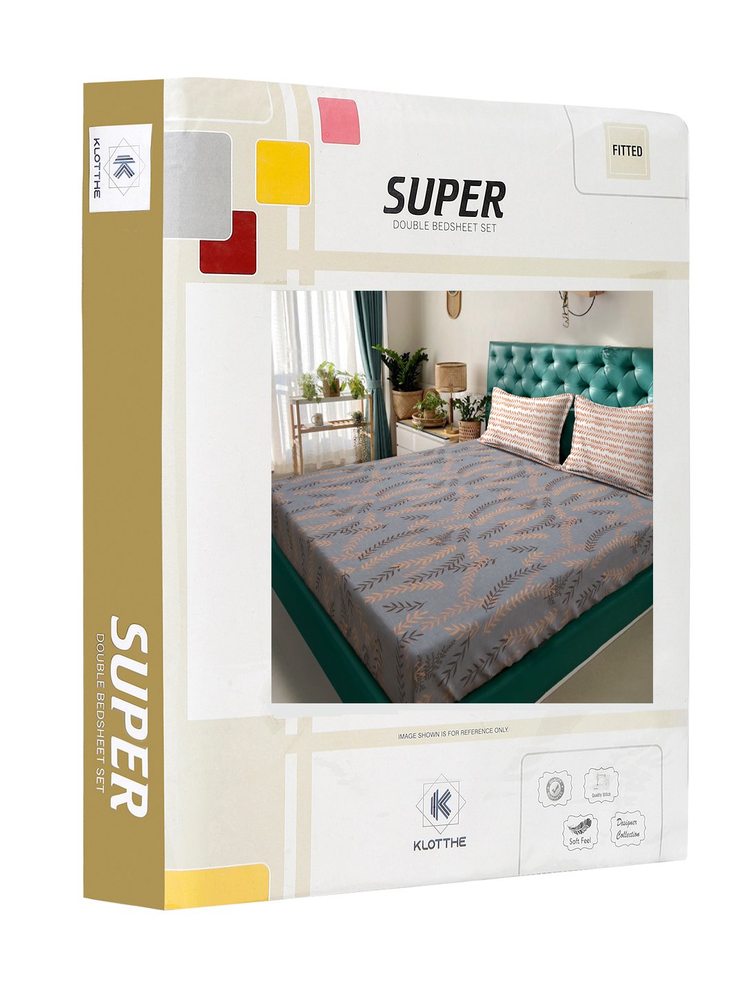 Grey Floral 300 TC Cotton Blend Fitted Double Bedsheet in Book Fold Packing