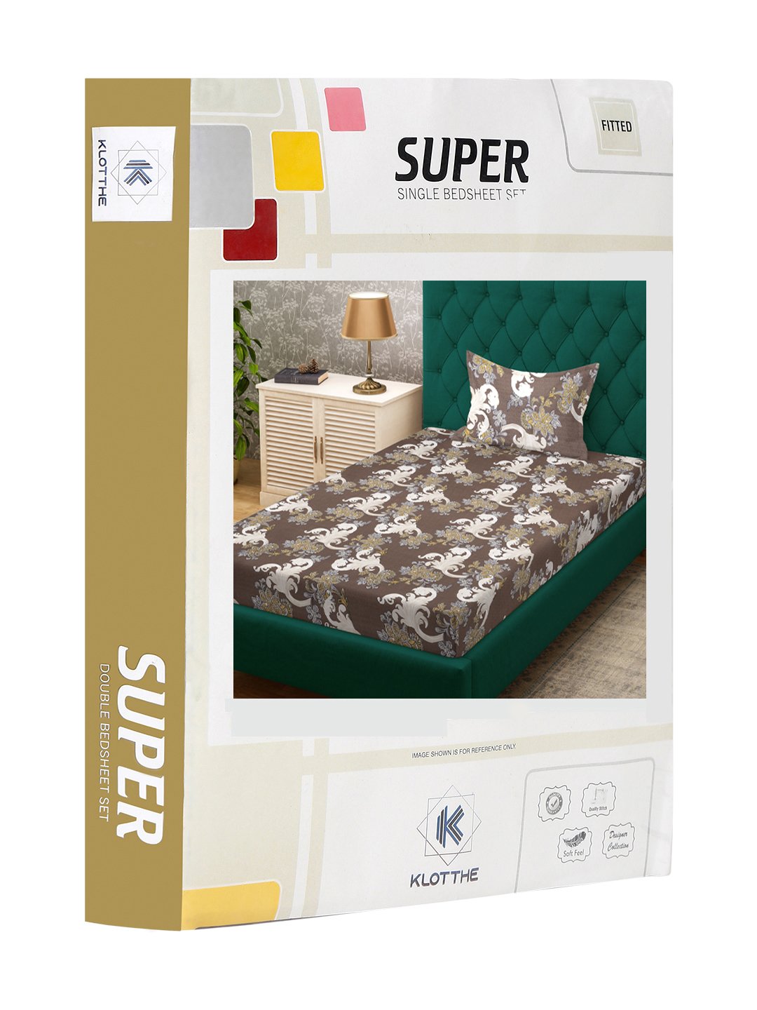 Brown Floral 300 TC Cotton Blend Fitted Single Bedsheet Set in Book Fold Packing
