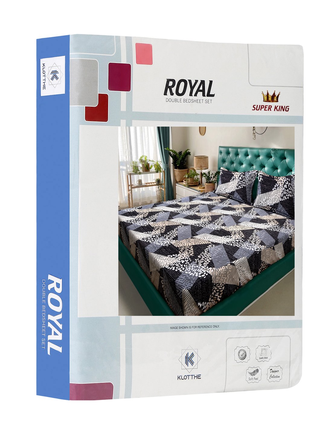 Multi Geometric 300 TC Cotton Blend Super King Double Bedsheet in Book Fold Packing