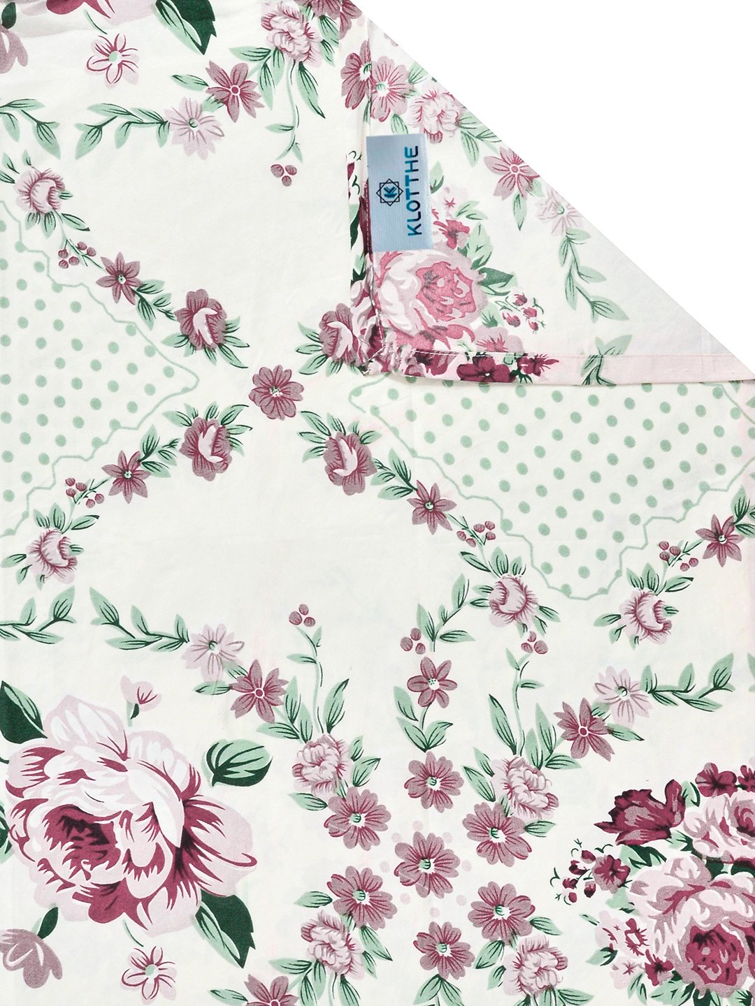 Cream Floral Cotton Blend Double Bedsheet with 2 Pillow Covers