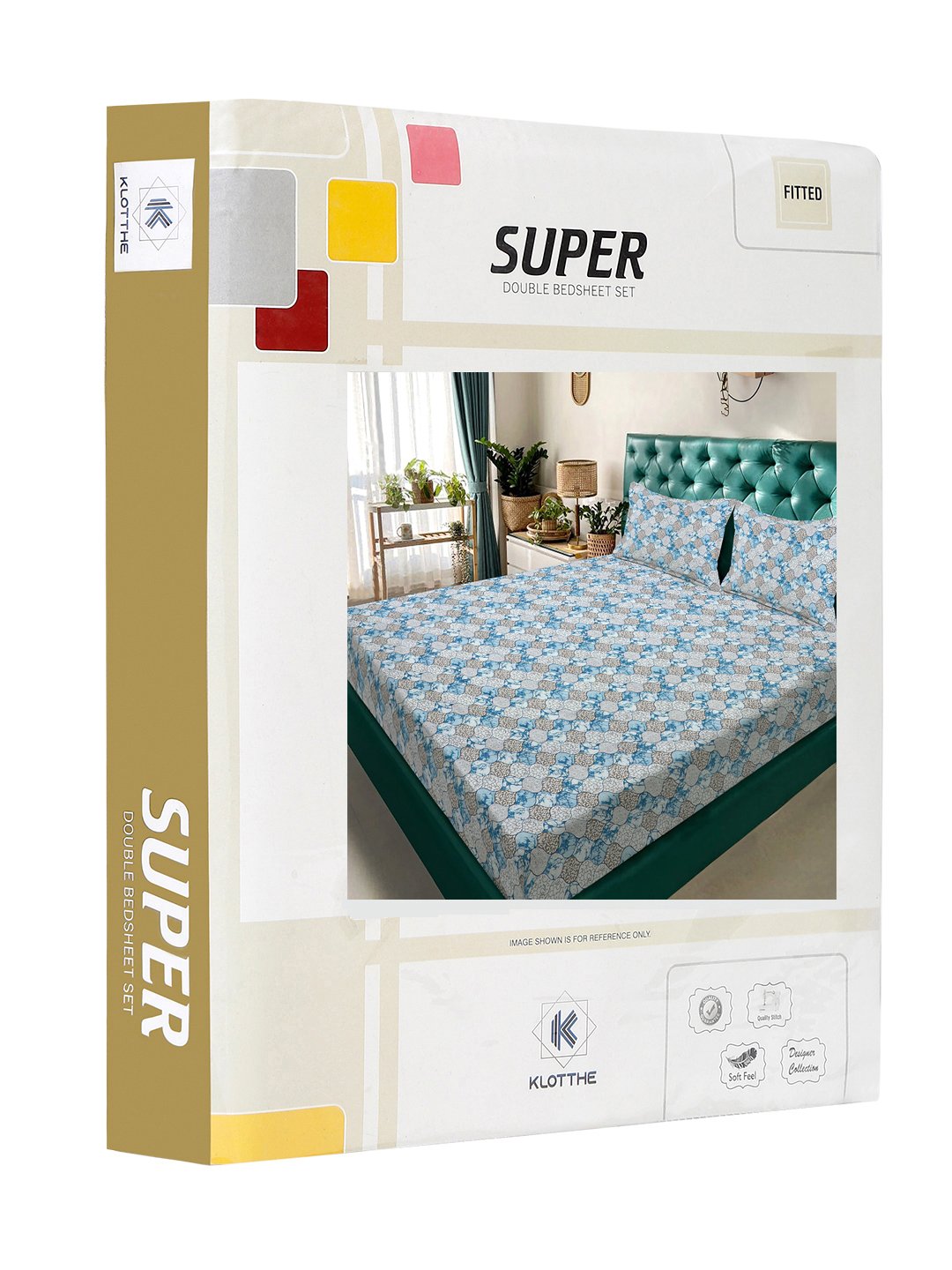 Blue Floral 300 TC Cotton Blend Fitted Double Bedsheet in Book Fold Packing
