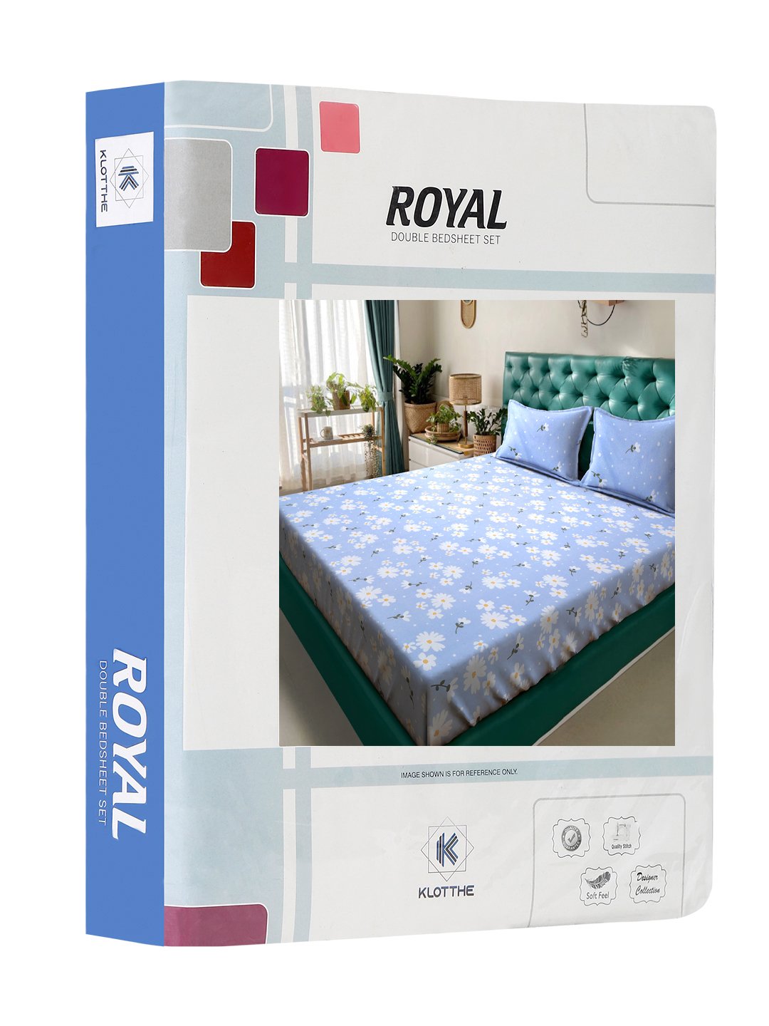 Blue Floral 300 TC Cotton Blend Double Bedsheet in Book Fold Packing