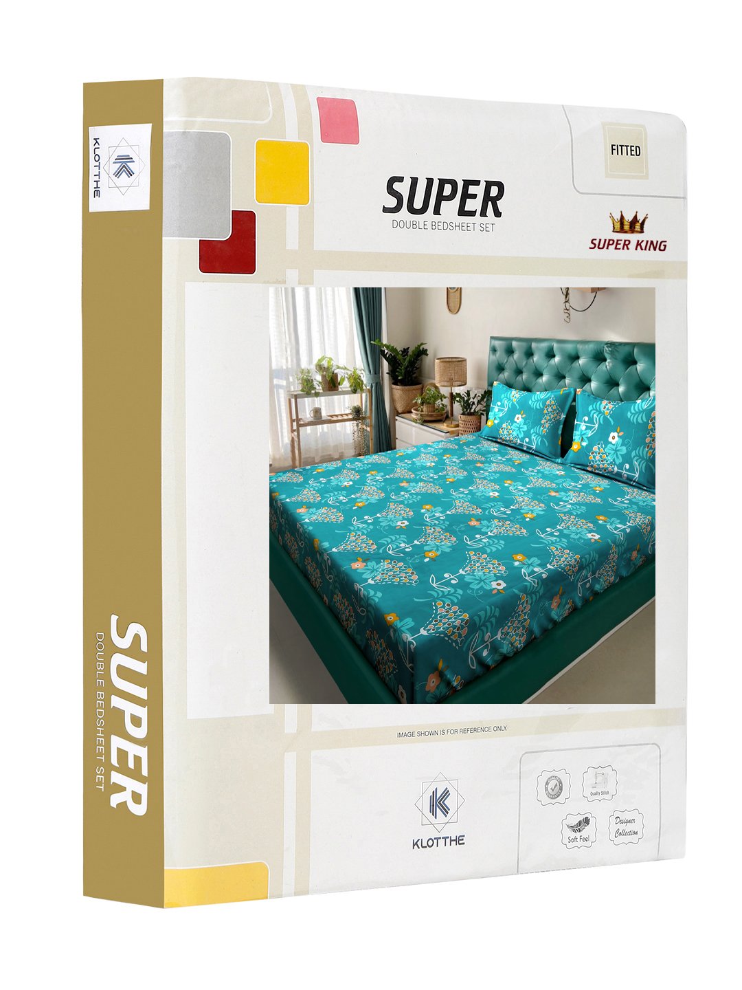 Green Floral 300 TC Cotton Blend Fitted Double Bedsheet in Book Fold Packing