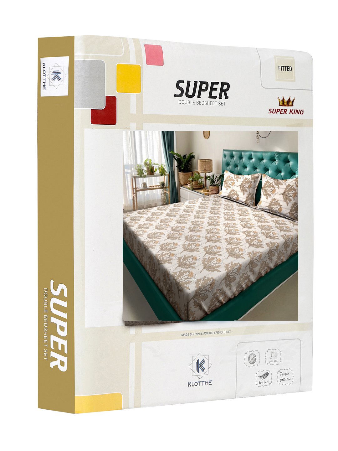 Beige Floral 300 TC Cotton Blend Fitted Super King Double Bedsheet in Book Fold Packing