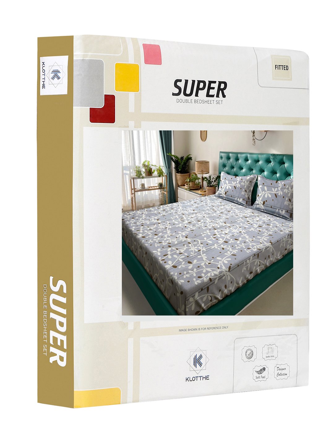 Grey Floral  300 TC Cotton Blend Fitted Double Bedsheet in Book Fold Packing