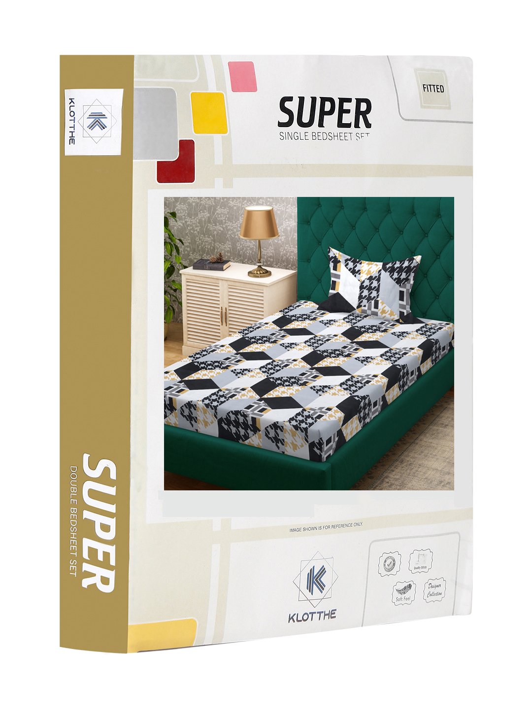 Multi Geometric 300 TC Cotton Blend Fitted Single Bedsheet Set in Book Fold Packing