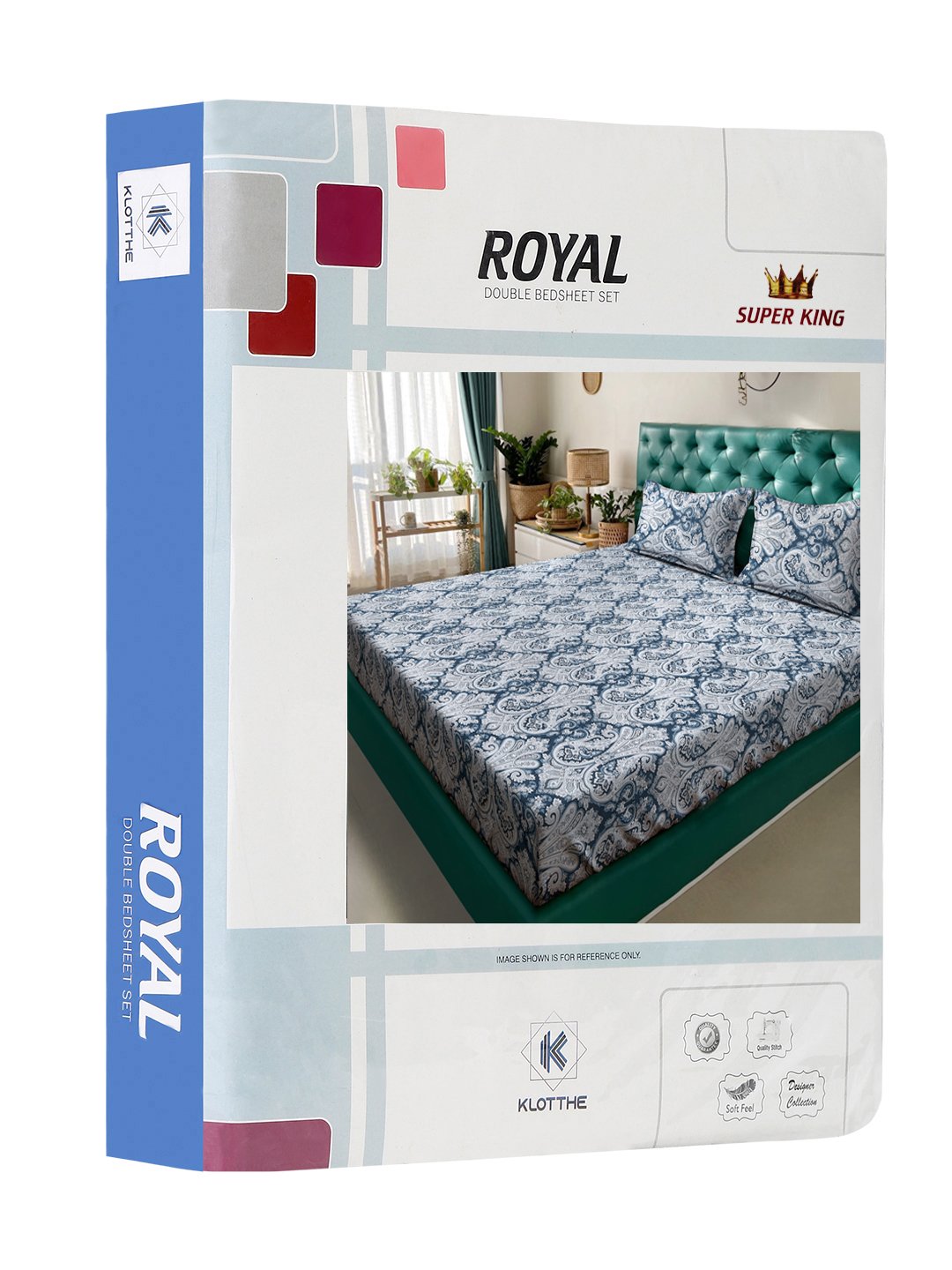 Blue Floral 400 TC Pure Cotton Double Bedsheet in Book Fold Packing