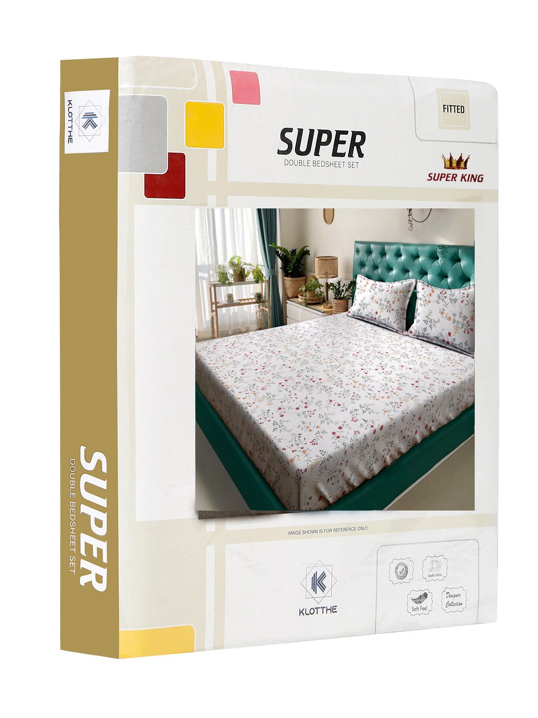 Off White Floral 300 TC Cotton Blend Fitted Super King Double Bedsheet in Book Fold Packing