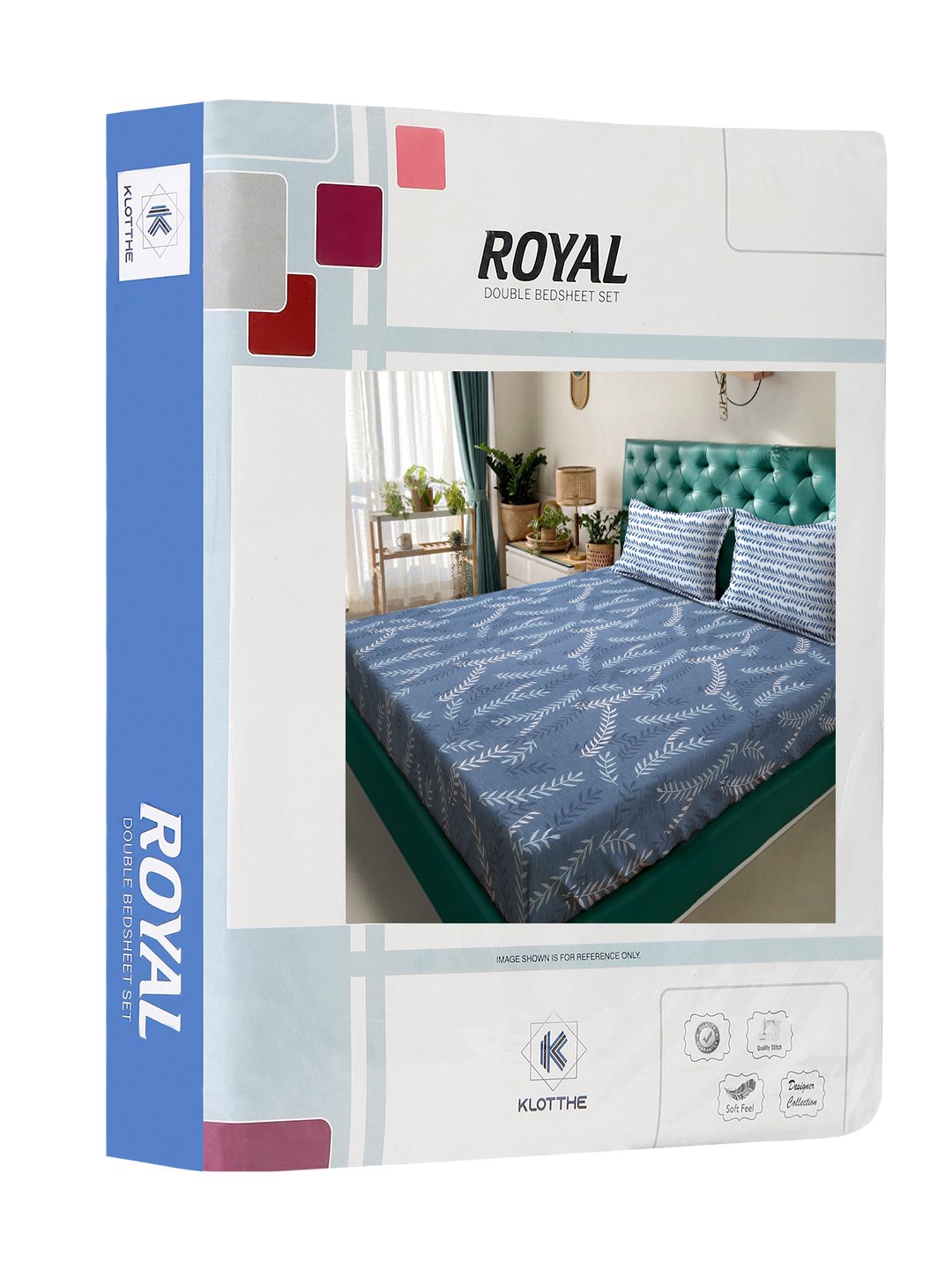 Blue Floral 300 TC Cotton Blend Double Bedsheet in Book Fold Packing