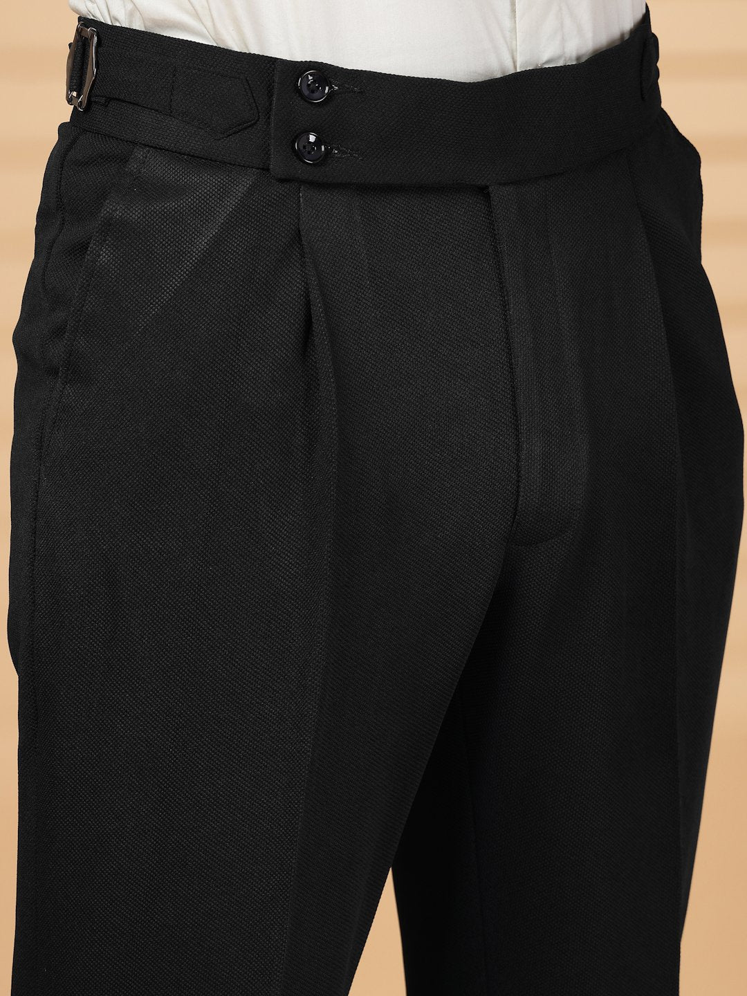 Black Lycra Cotton Solid Smart Fit Formal Trouser