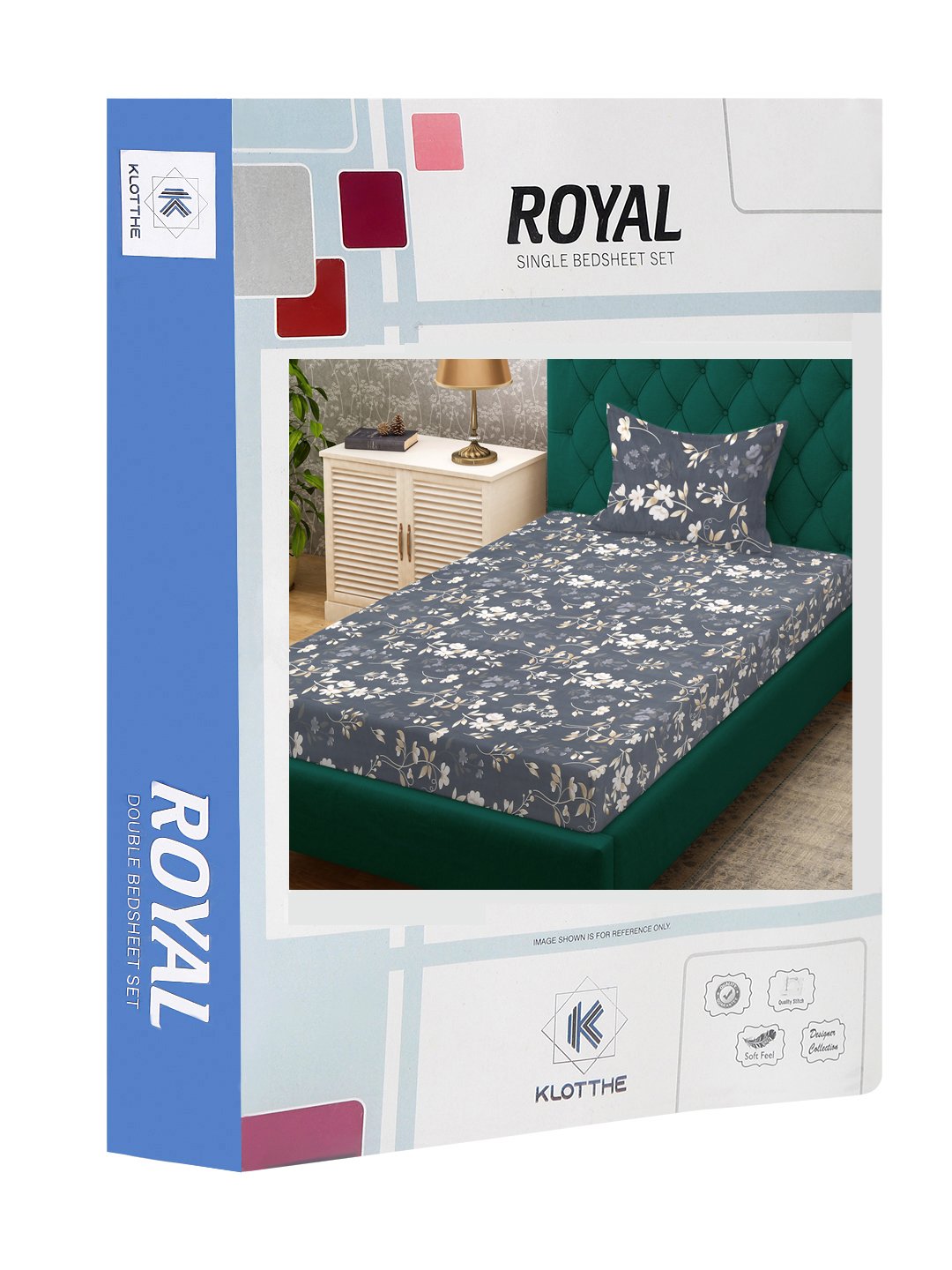 Grey Floral 300 TC Cotton Blend Single Bedsheet Set in Book Fold Packing