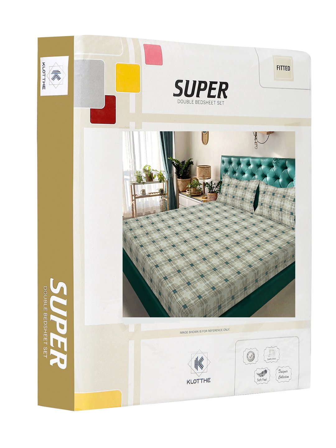 Green Geometric 300 TC Cotton Blend Fitted Double Bedsheet in Book Fold Packing