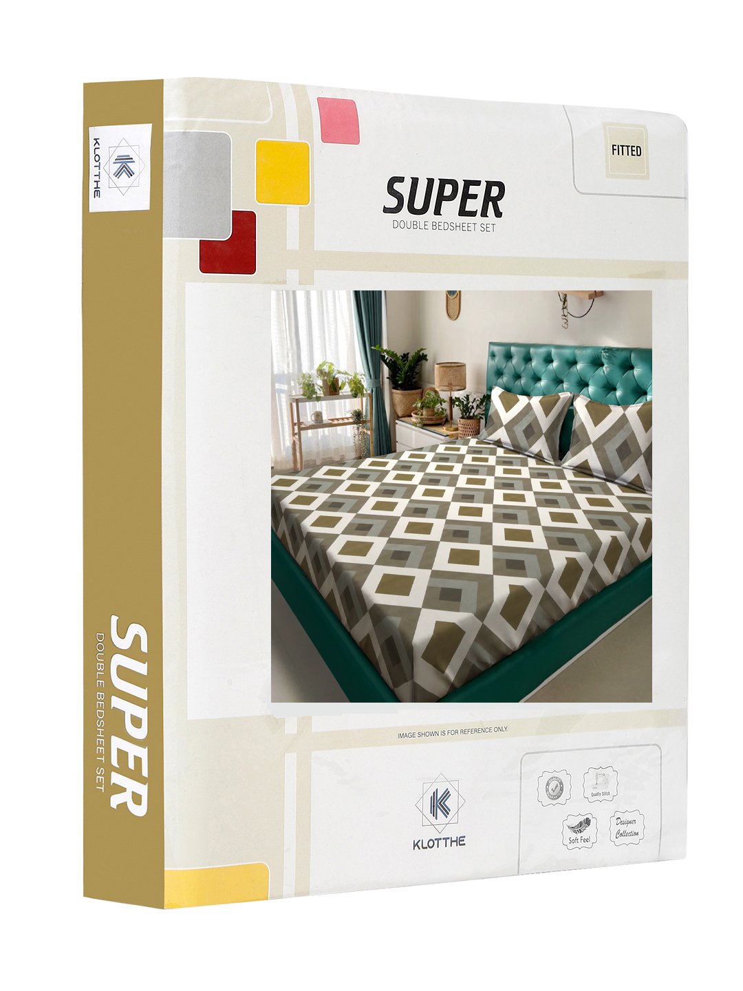 Multi Geometric  300 TC Cotton Blend Fitted Double Bedsheet in Book Fold Packing
