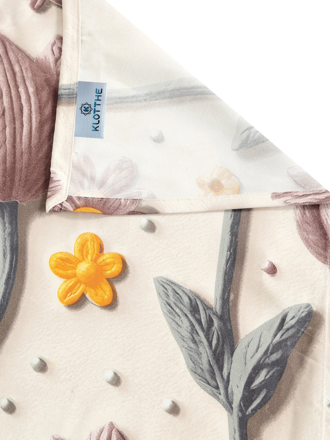 Cream Floral 7D Cotton Blend Single Bedsheet with Pillow Cover