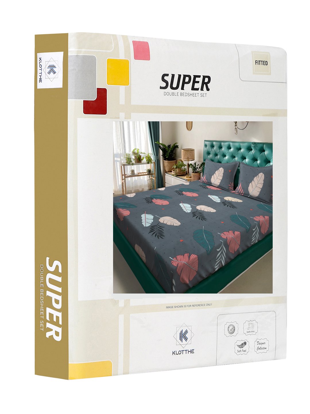 Grey Floral 300 TC Cotton Blend Fitted Double Bedsheet in Book Fold Packing