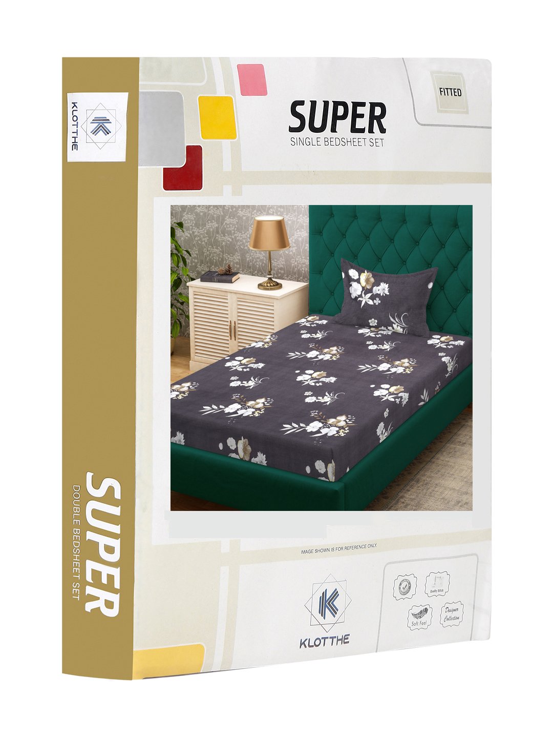 Brown Floral 300 TC Cotton Blend Fitted Single Bedsheet in Book Fold Packing