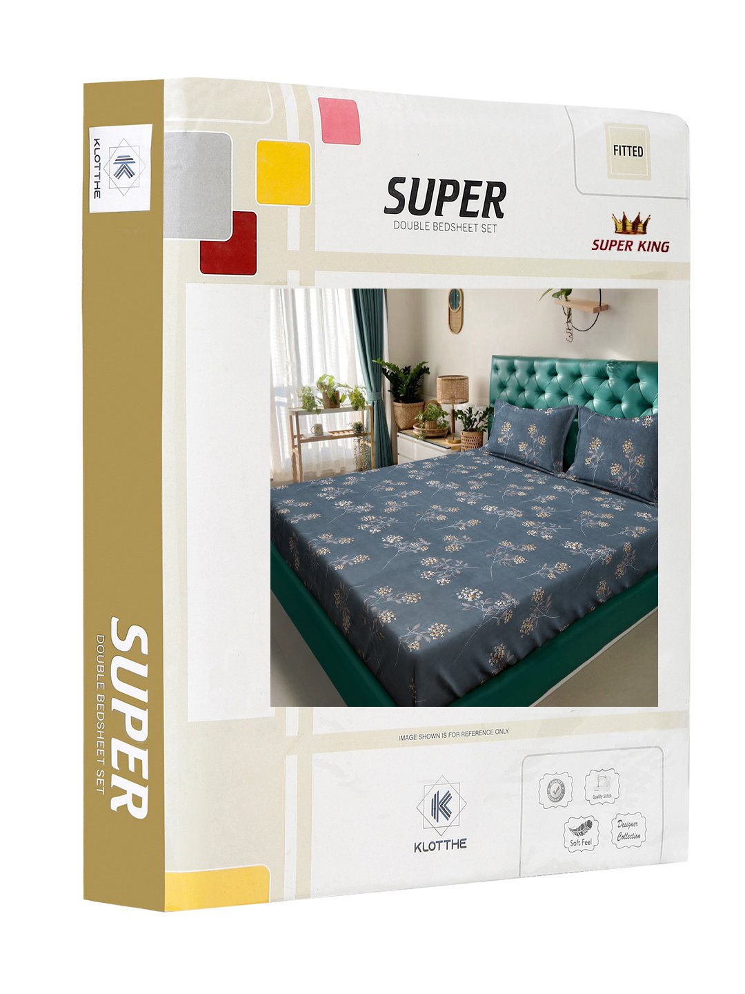 Blue Floral 300 TC Cotton Blend Fitted Double Bedsheet in Book Fold Packing