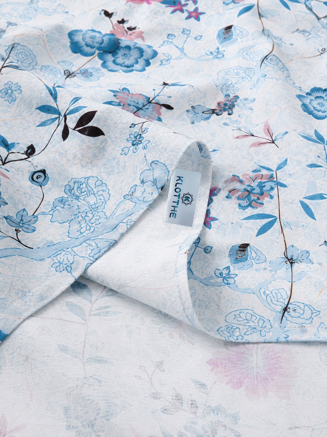 Blue Floral Cotton Blend Double Bedsheet with 2 Pillow Covers