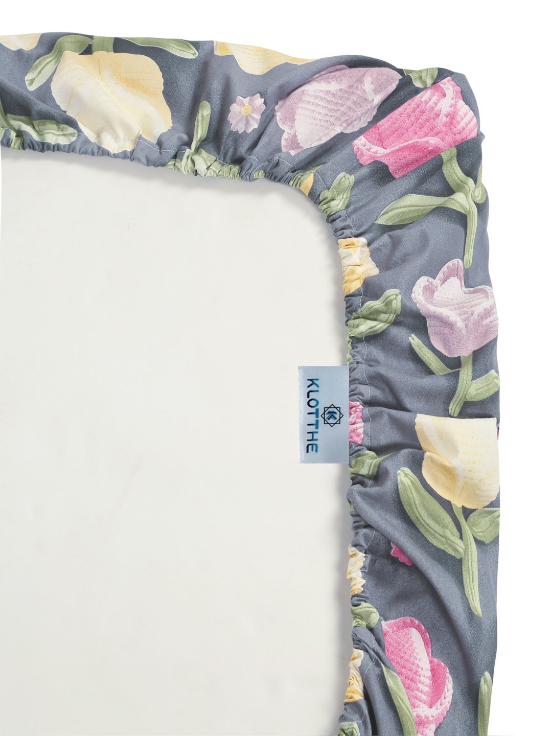 Grey Floral 7D Cotton Blend Fitted Single Bedsheet with Pillow Cover