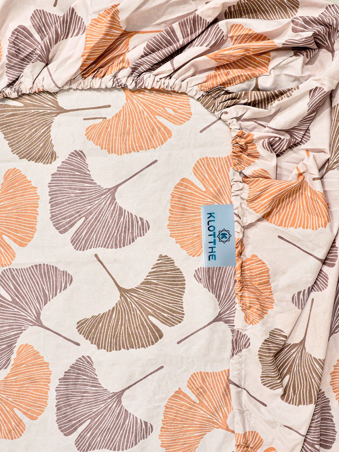 Beige Floral Cotton Blend Fitted Double Bedsheet with 2 Pillow Covers