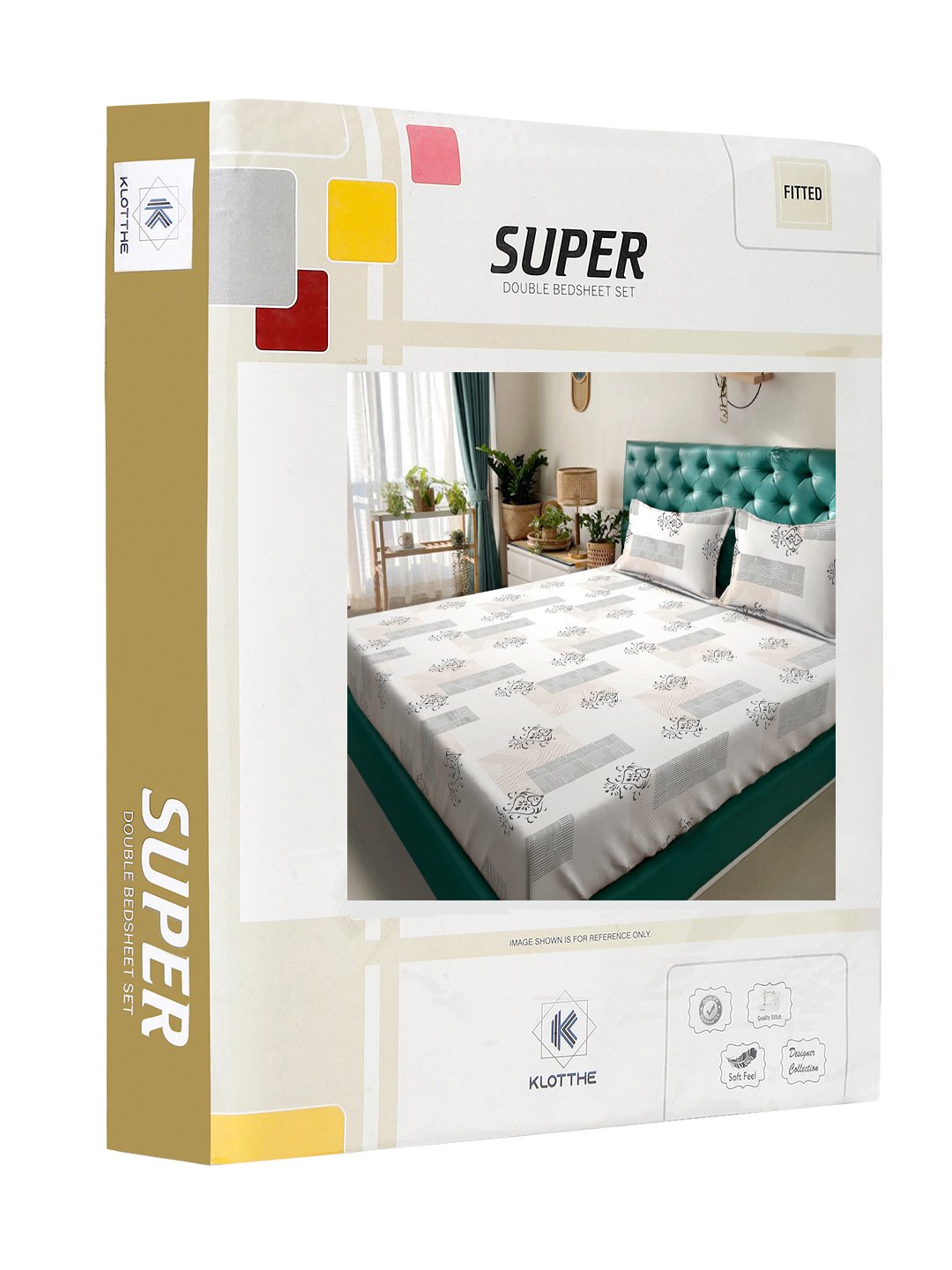 Cream Ethnic Motifs  300 TC Cotton Blend Fitted Double Bedsheet in Book Fold Packing