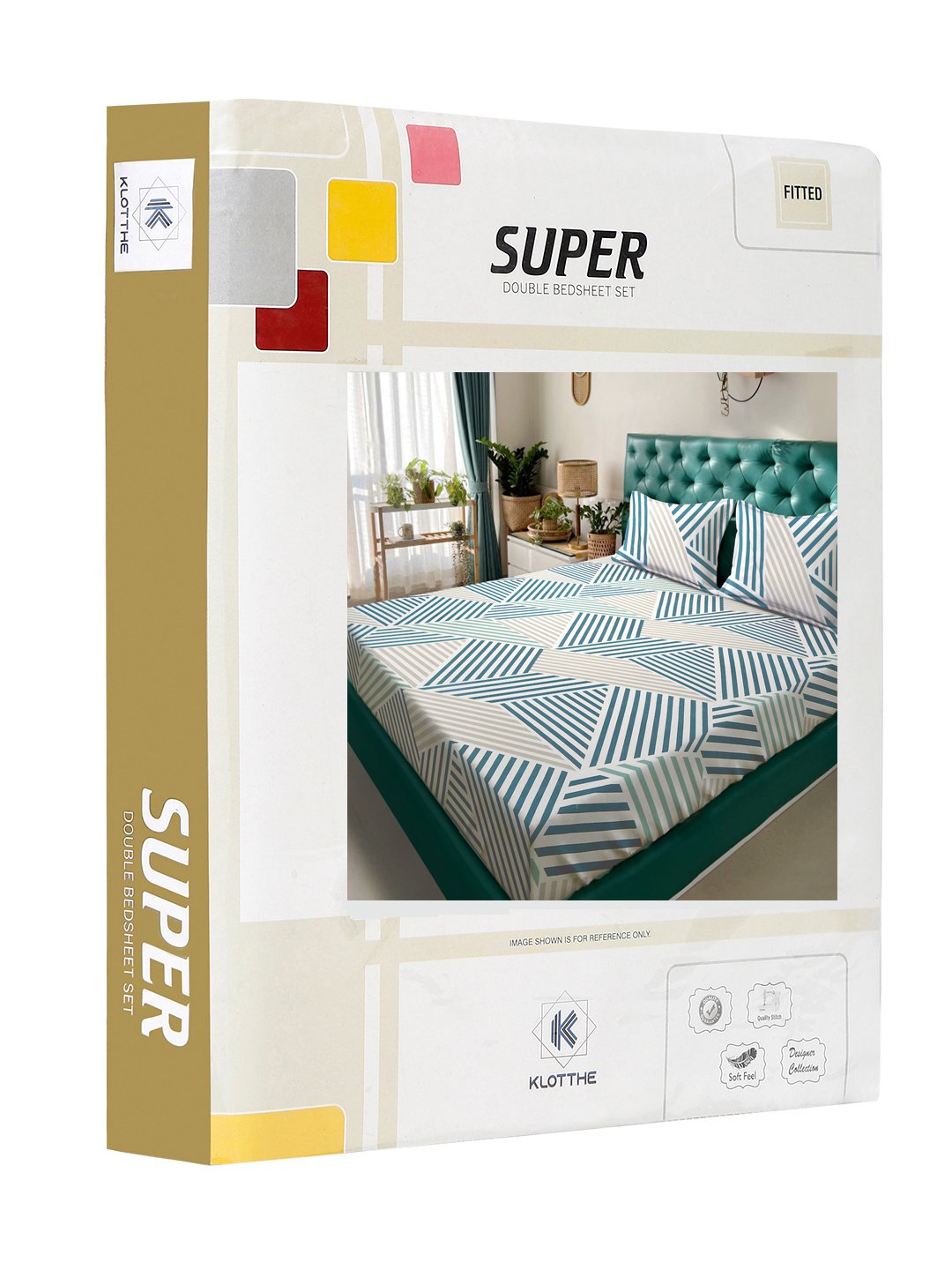 Green Geometric 300 TC Cotton Blend Fitted Double Bedsheet in Book Fold Packing