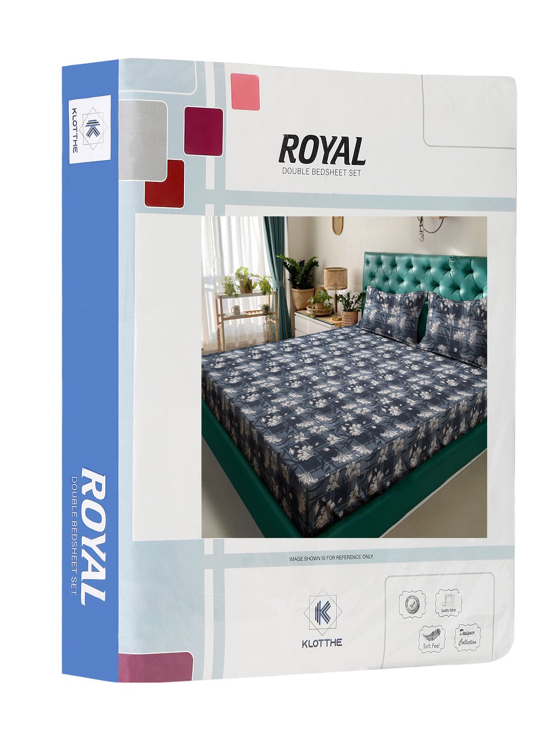 Grey Floral  300 TC Cotton Blend Double Bedsheet in Book Fold Packing