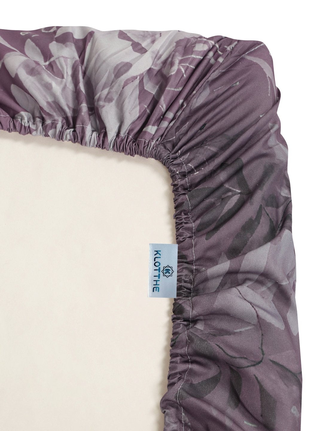 Purple Digital Floral Printed Cotton Blend Fitted Double Bedsheet with 2 Pillow Covers