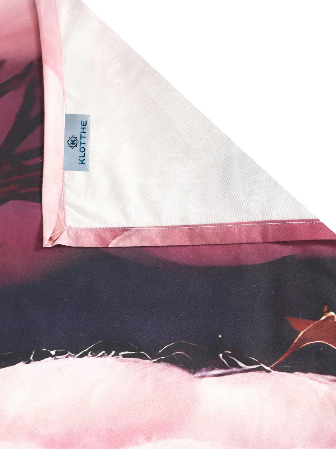 Purple 7D Floral Printed Cotton Blend Double Bedsheet with 2 Pillow Covers