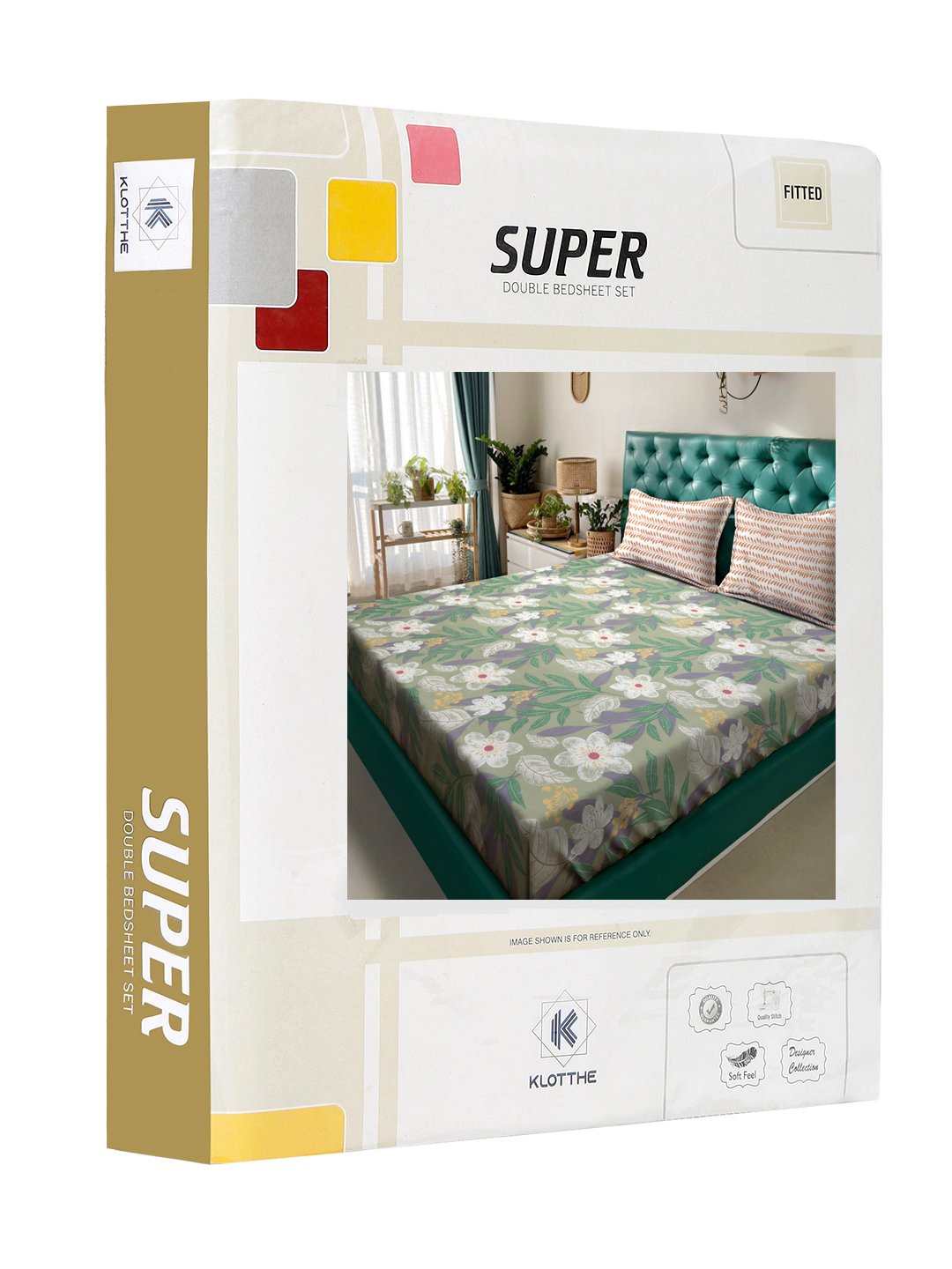 Green Floral 300 TC Cotton Blend Fitted Double Bedsheet in Book Fold Packing