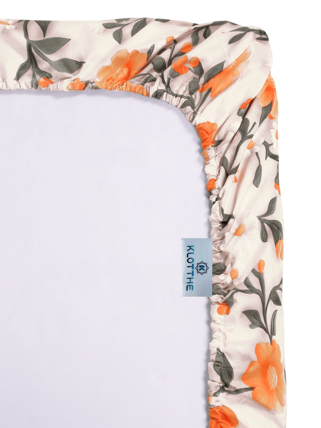 Cream Floral 7D Cotton Blend Fitted Single Bedsheet with Pillow Cover