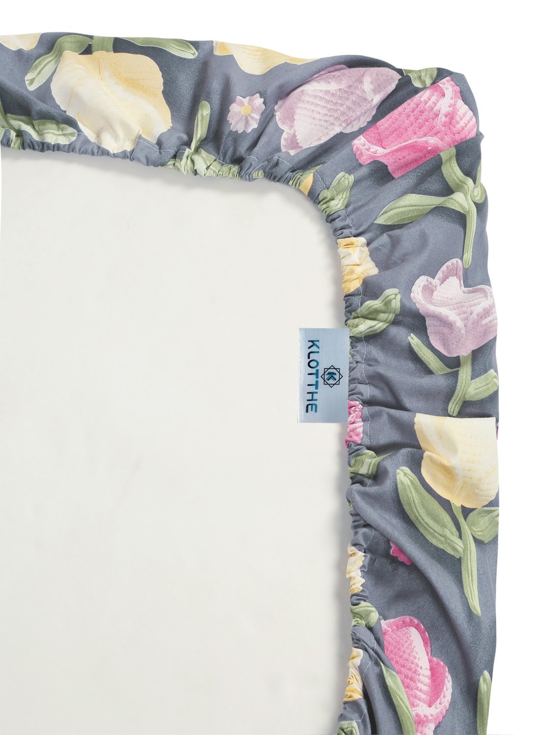 Grey Floral 7D King Size Cotton Blend Fitted Double Bedsheet with 2 Pillow Covers