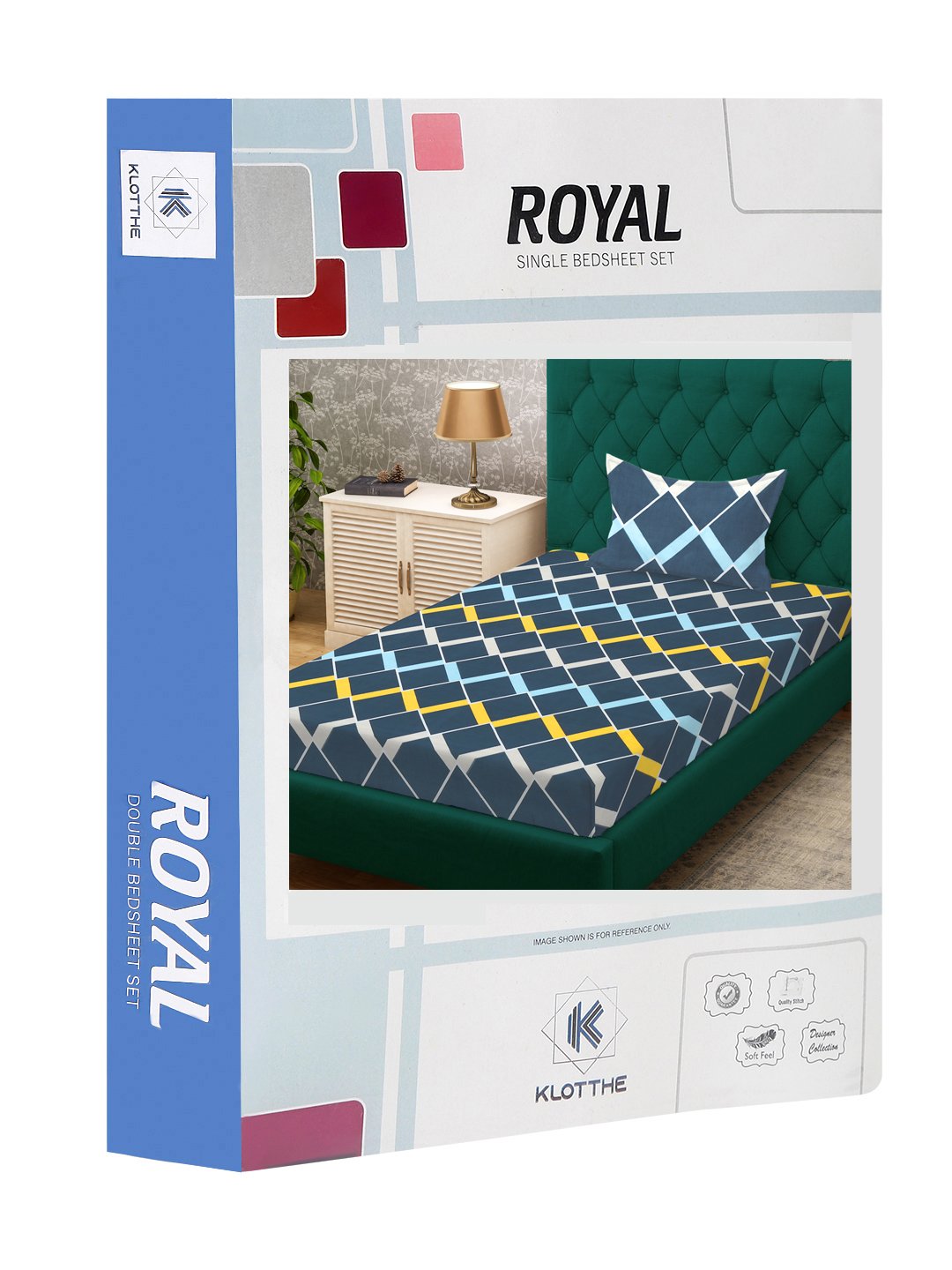 Blue Geometric 300 TC Cotton Blend Single Bedsheet in Book Fold Packing