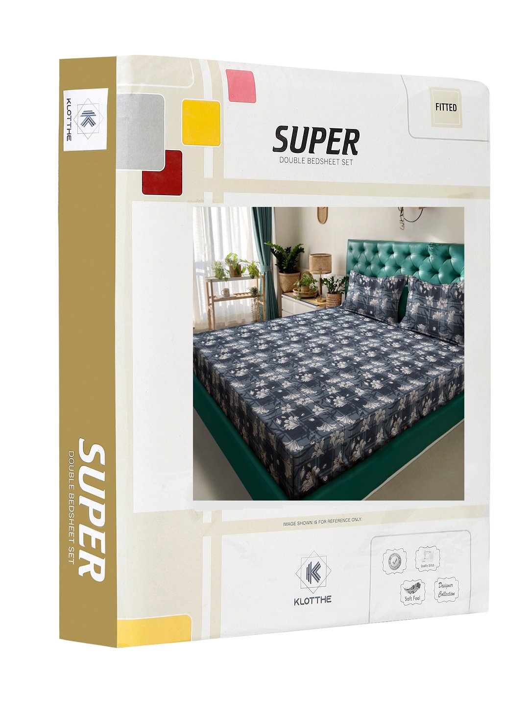 Grey Floral  300 TC Cotton Blend Fitted Double Bedsheet in Book Fold Packing