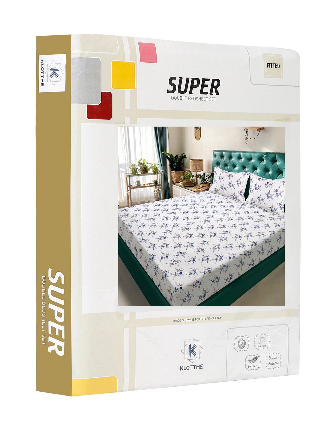 White Floral 300 TC Cotton Blend Fitted Double Bedsheet in Book Fold Packing