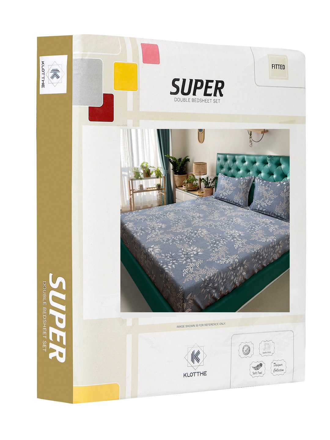 Grey Floral  300 TC Cotton Blend Fitted Double Bedsheet in Book Fold Packing