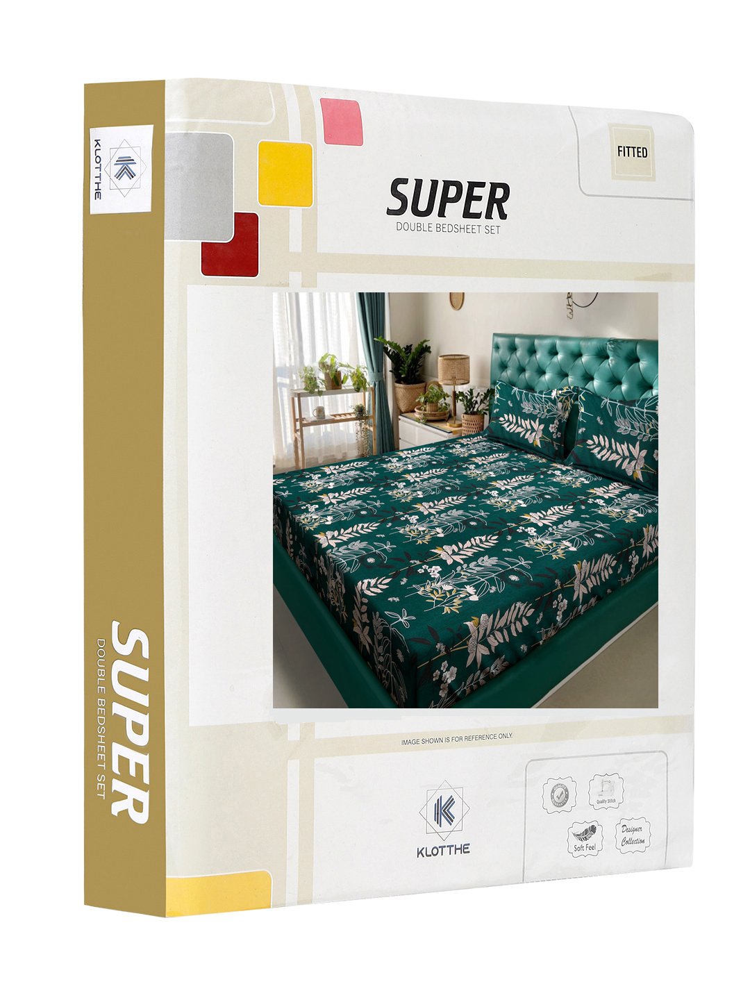Green Floral 300 TC Cotton Blend Fitted Double Bedsheet in Book Fold Packing