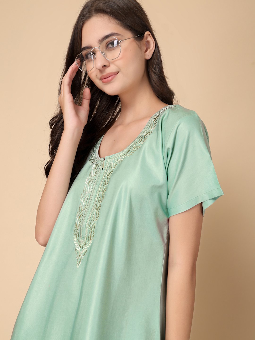 Green Solid Soft Feel Cotton Blend Maxi